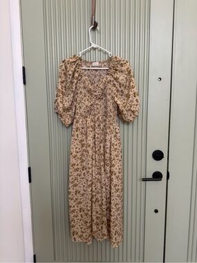 bohme Beige Floral Midi Dress